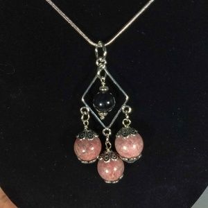 Rhodonite pink stone neckace